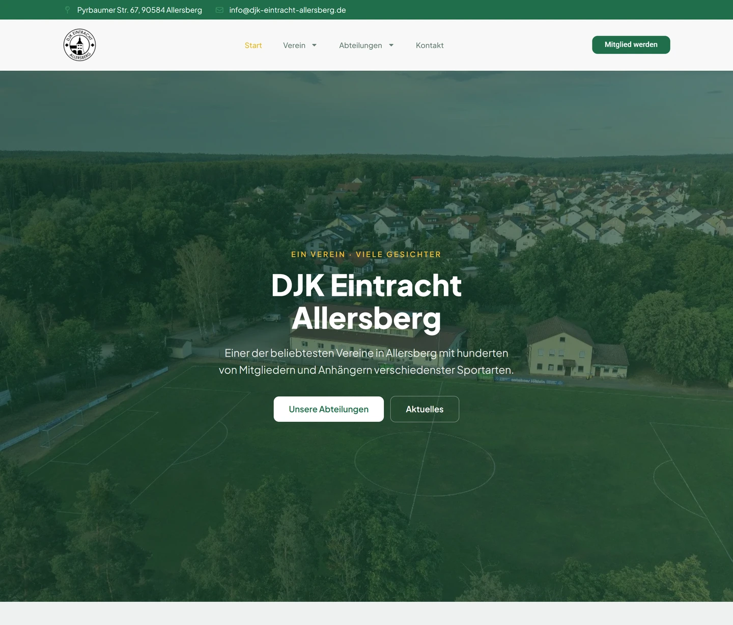 Website der DJK Eintracht Allersberg mit Vereinsgelände und Sportplatz