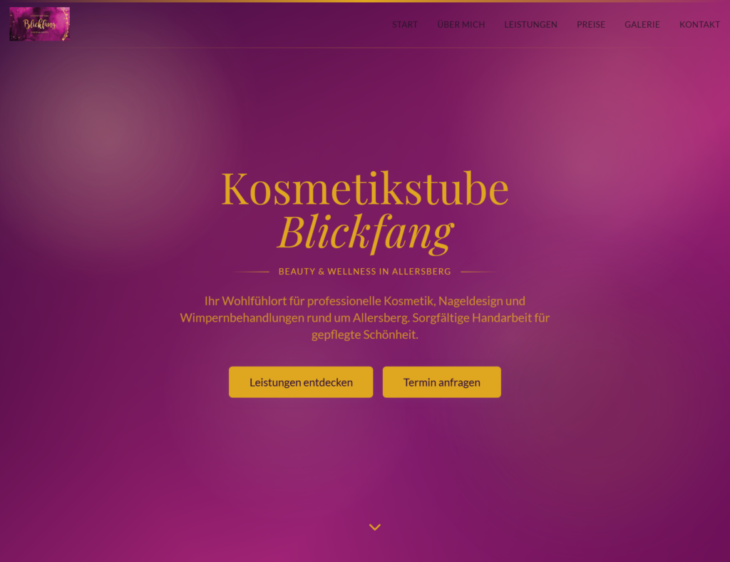 Website der Kosmetikstube Blickfang in Allersberg